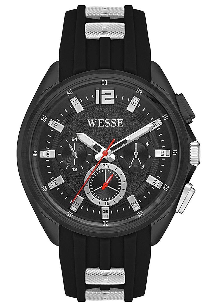 Wesse WWG401901 Pusulalı Takvimli 47 mm Siyah Silikon Kordon Analog Erkek Kol Saati