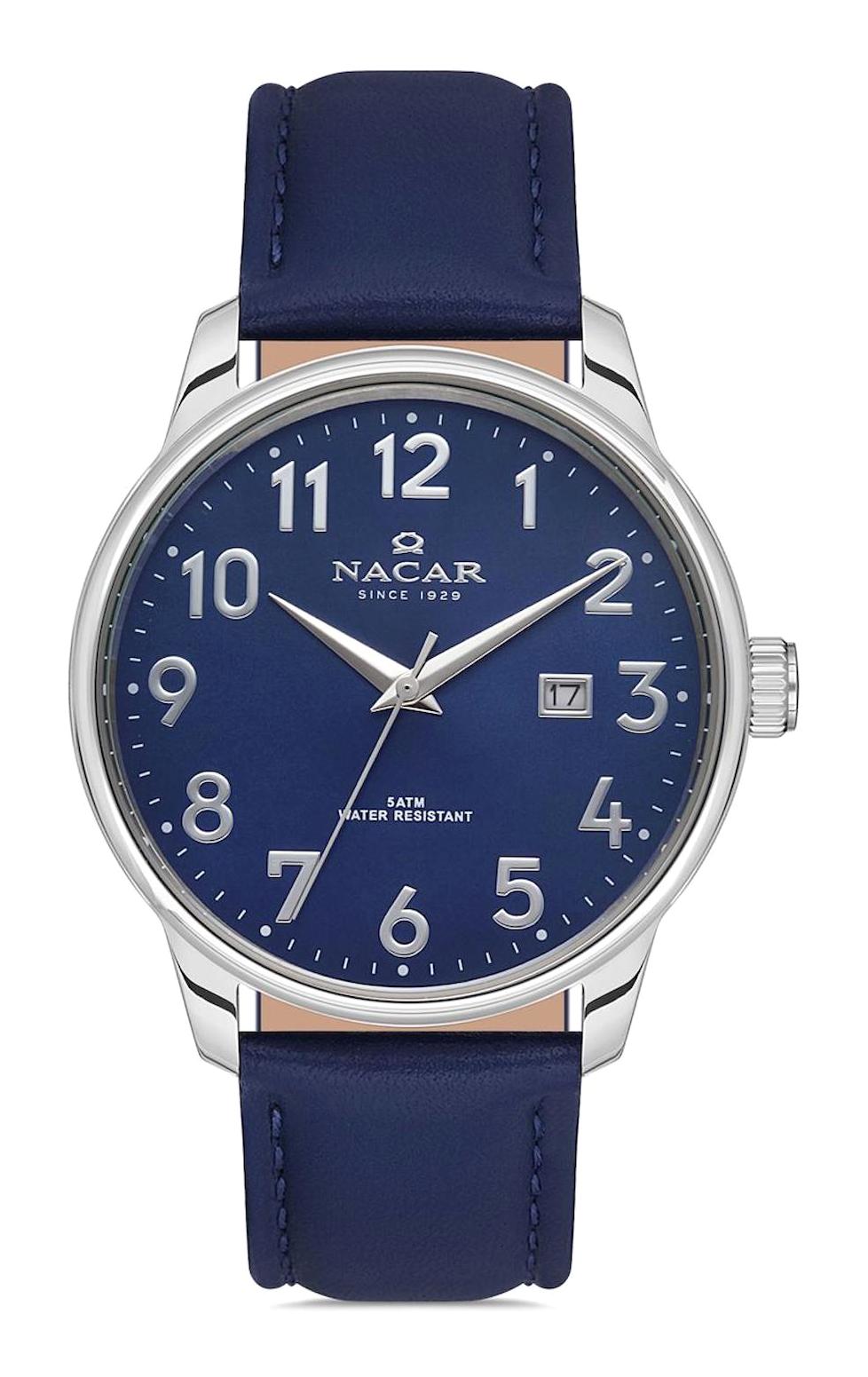 Nacar 21297170ALL3 Takvimli 44 mm Lacivert Çelik Kordon Analog Kol Saati