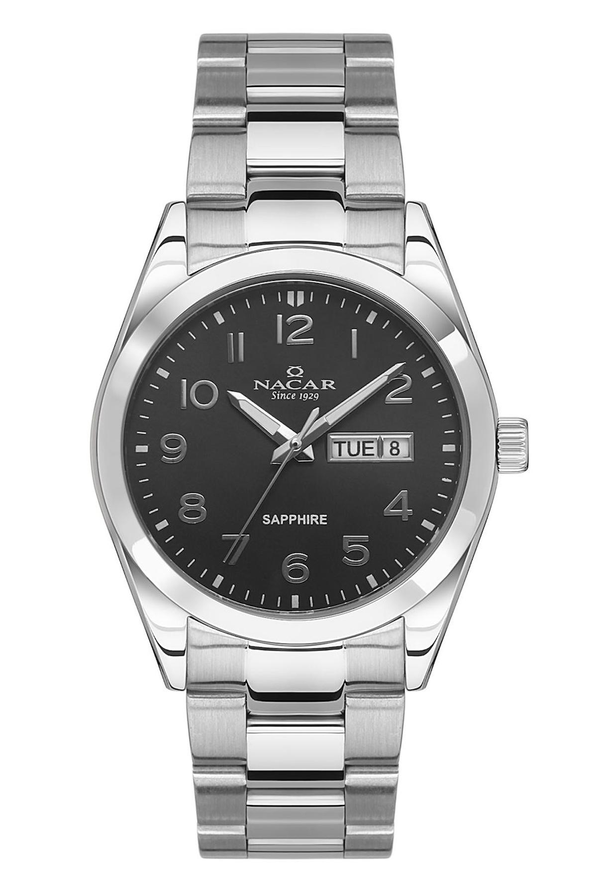 Nacar 31299228ABM Takvimli 44 mm Çelik Kordon Analog Kol Saati