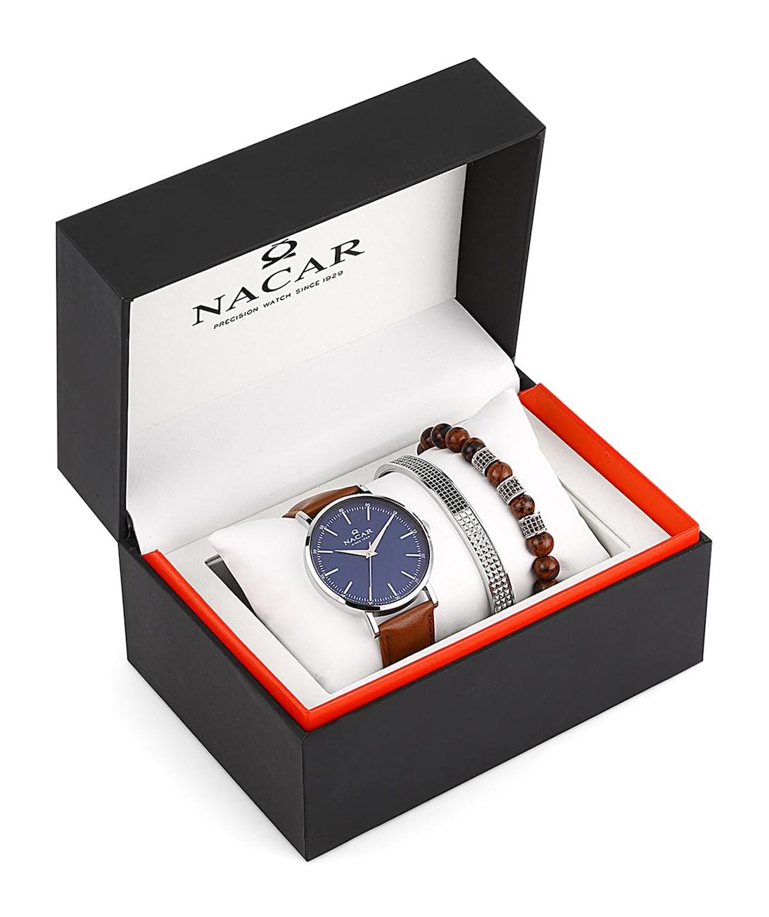 Nacar 36291038ALL2 Takvimli 44 mm Kahverengi Çelik Kordon Analog Kol Saati