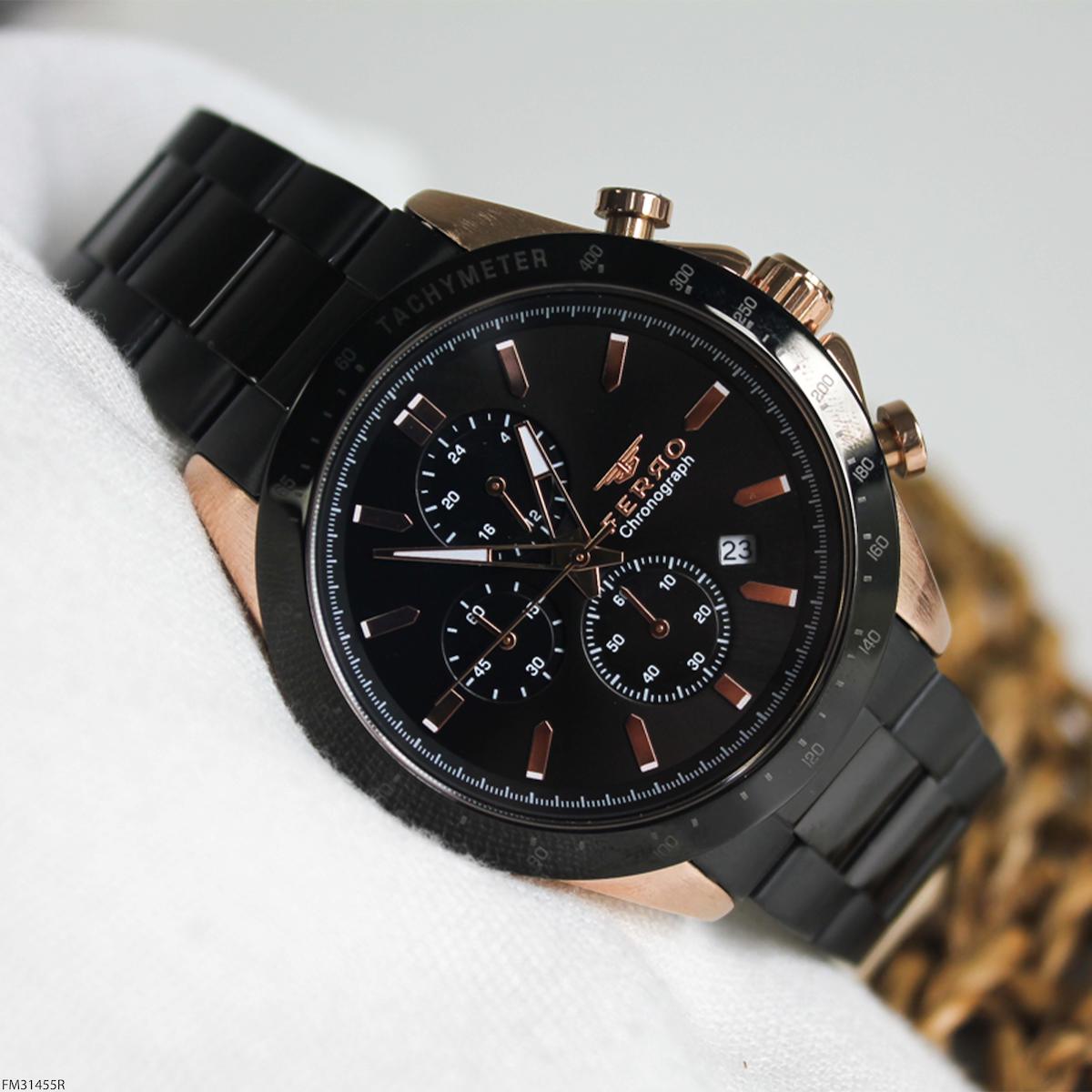Ferro FM31455R Takvimli 44 mm Siyah Çelik Kordon Analog Erkek Kol Saati