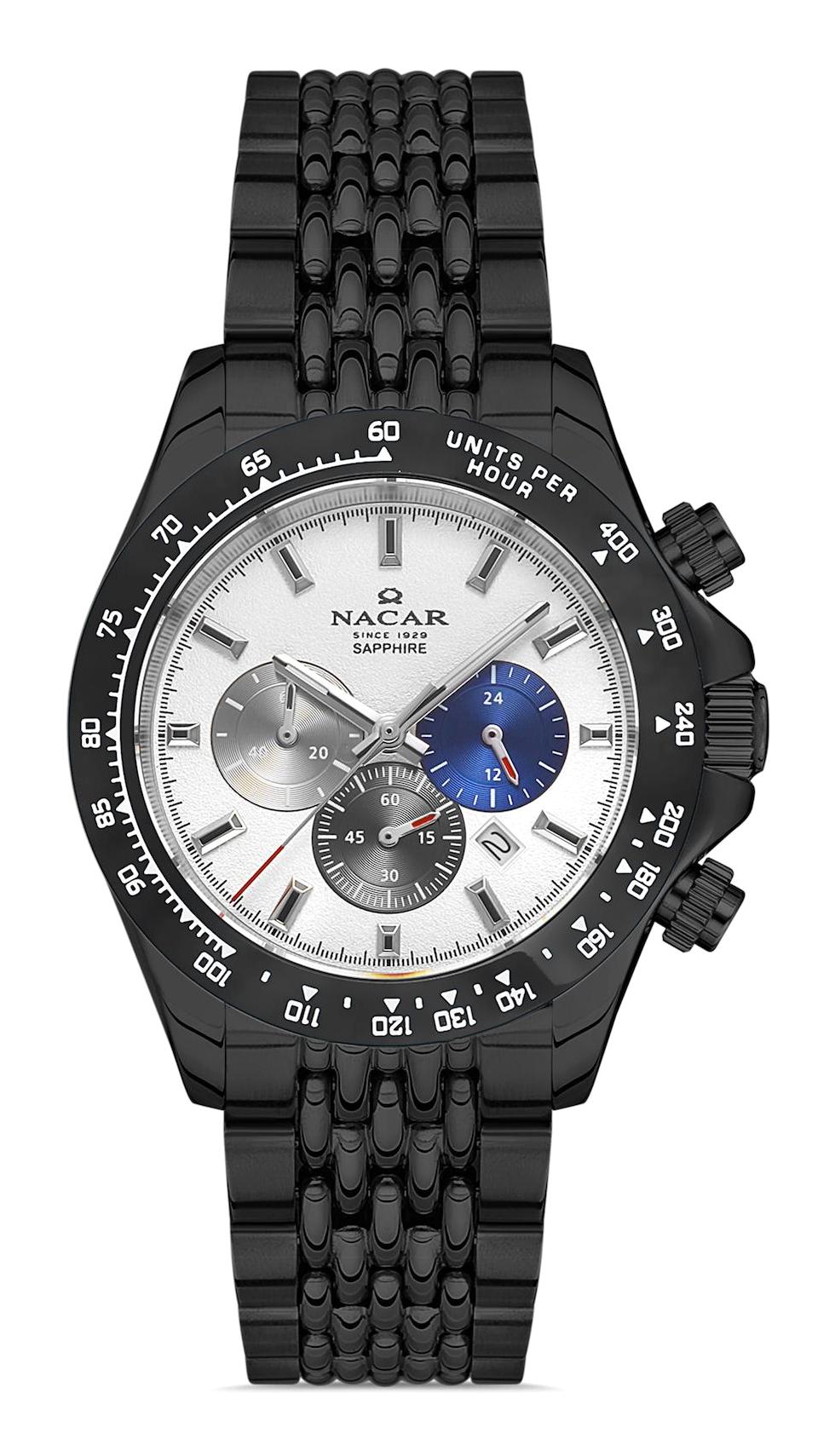 Nacar 35298041BSM Takvimli 44 mm Siyah Çelik Kordon Analog Kol Saati