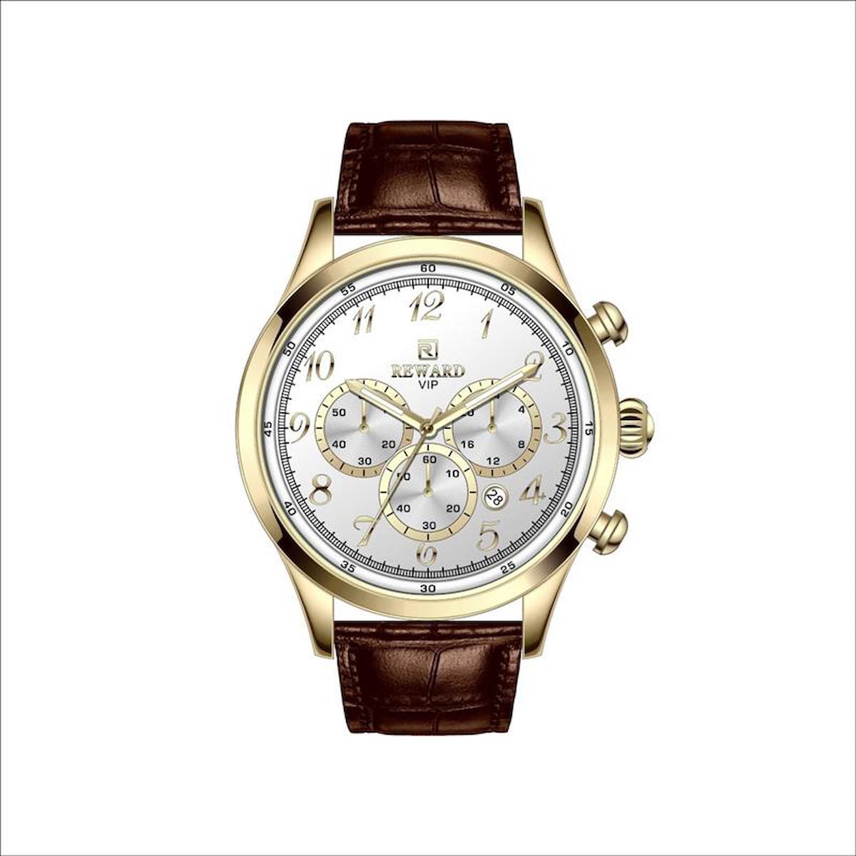 Reward A143196 Takvimli 45 mm Kahverengi Deri Kordon Analog Erkek Kol Saati