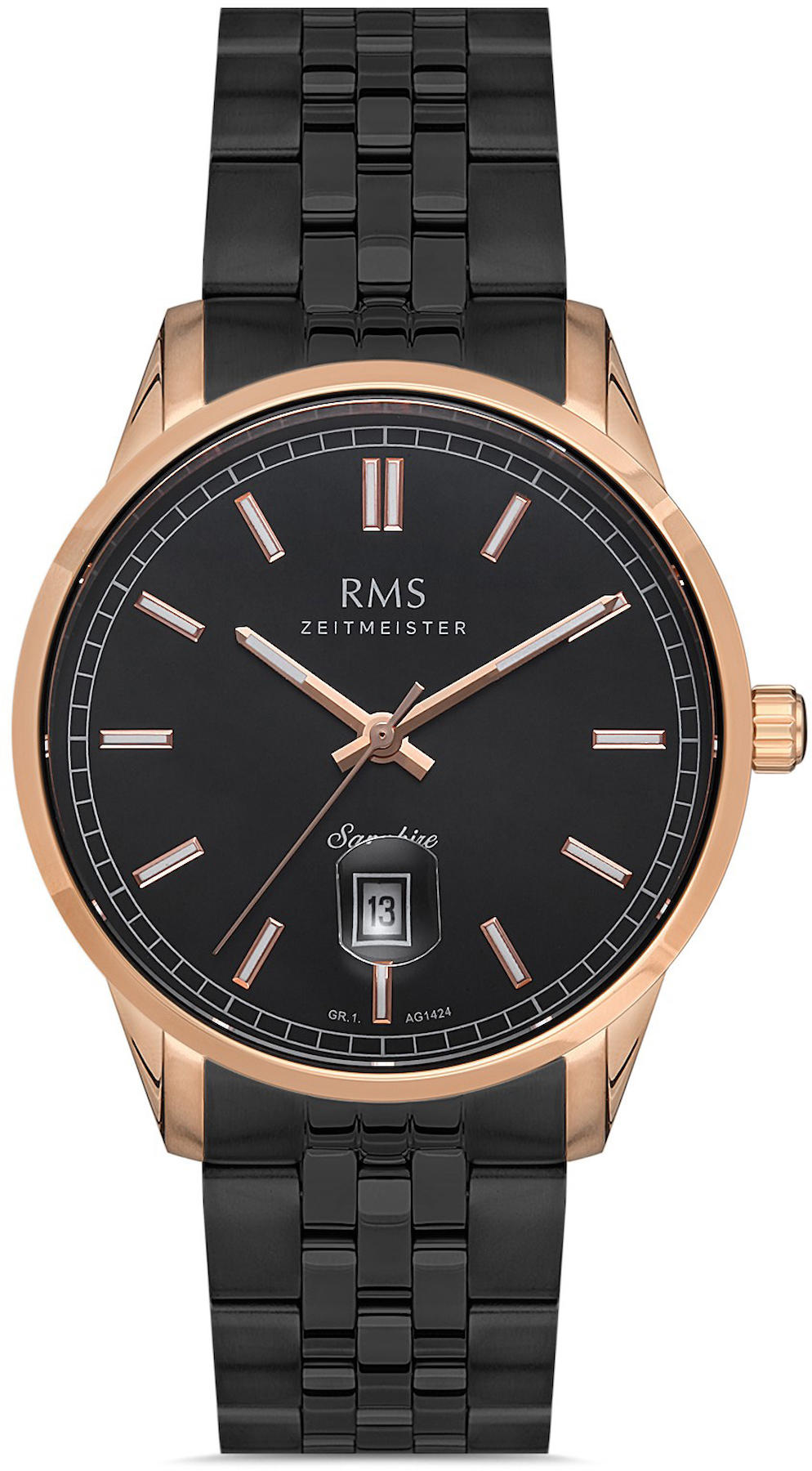 Romanson GR.1.AG1424.08 Takvimli 43 mm Siyah Çelik Kordon Analog Kol Saati