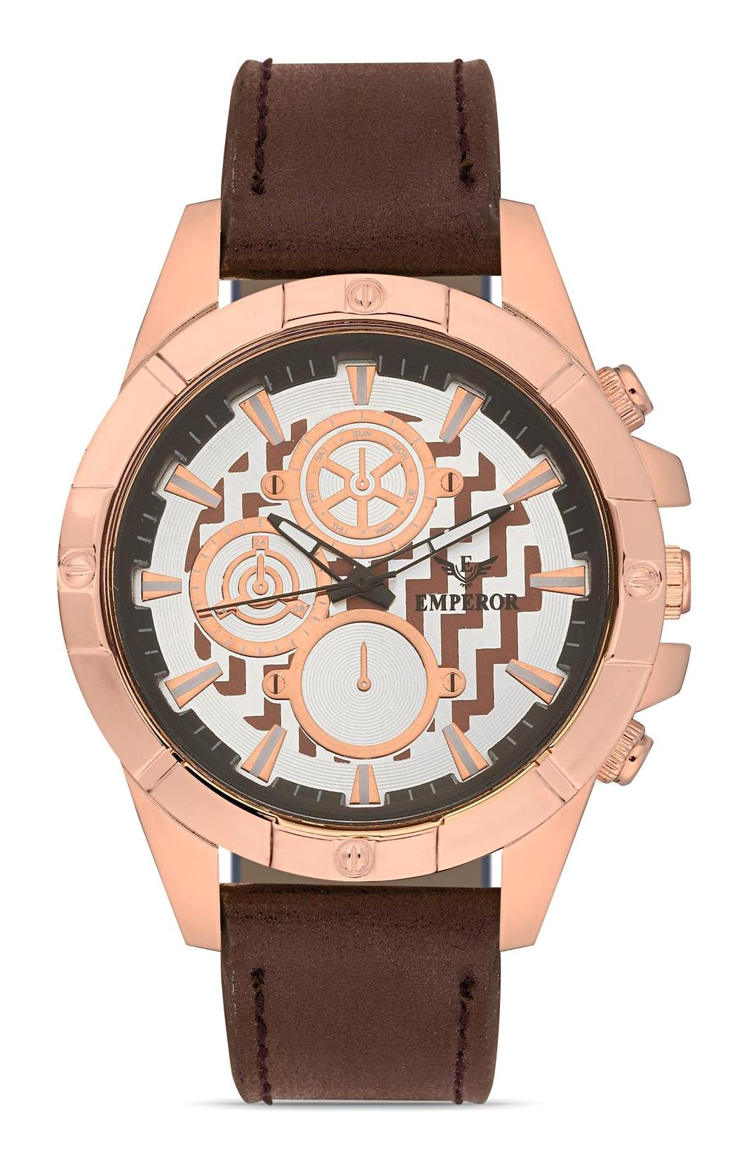 Emperor BREC23105 Takvimli 42 mm Kahverengi Deri Kordon Analog Erkek Kol Saati
