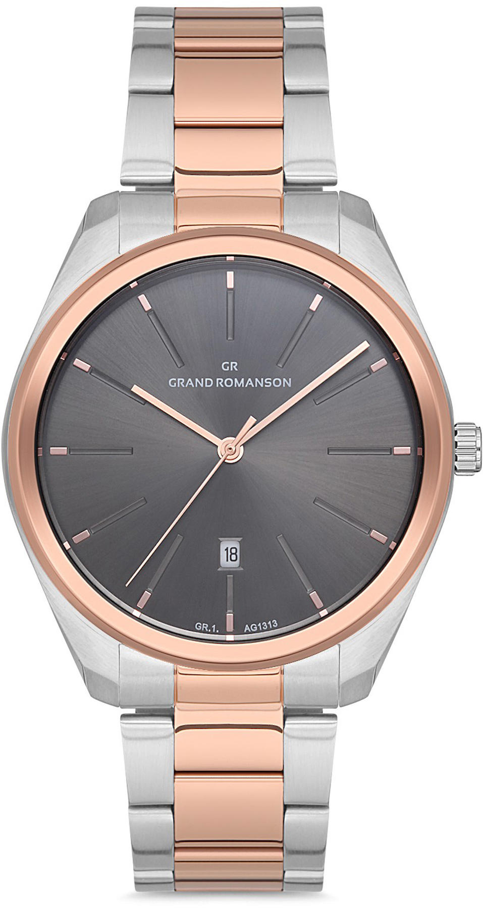 Romanson GR.1.AG1313.08 Takvimli 42 mm Gri-Rose Gold Çelik Kordon Analog Kol Saati