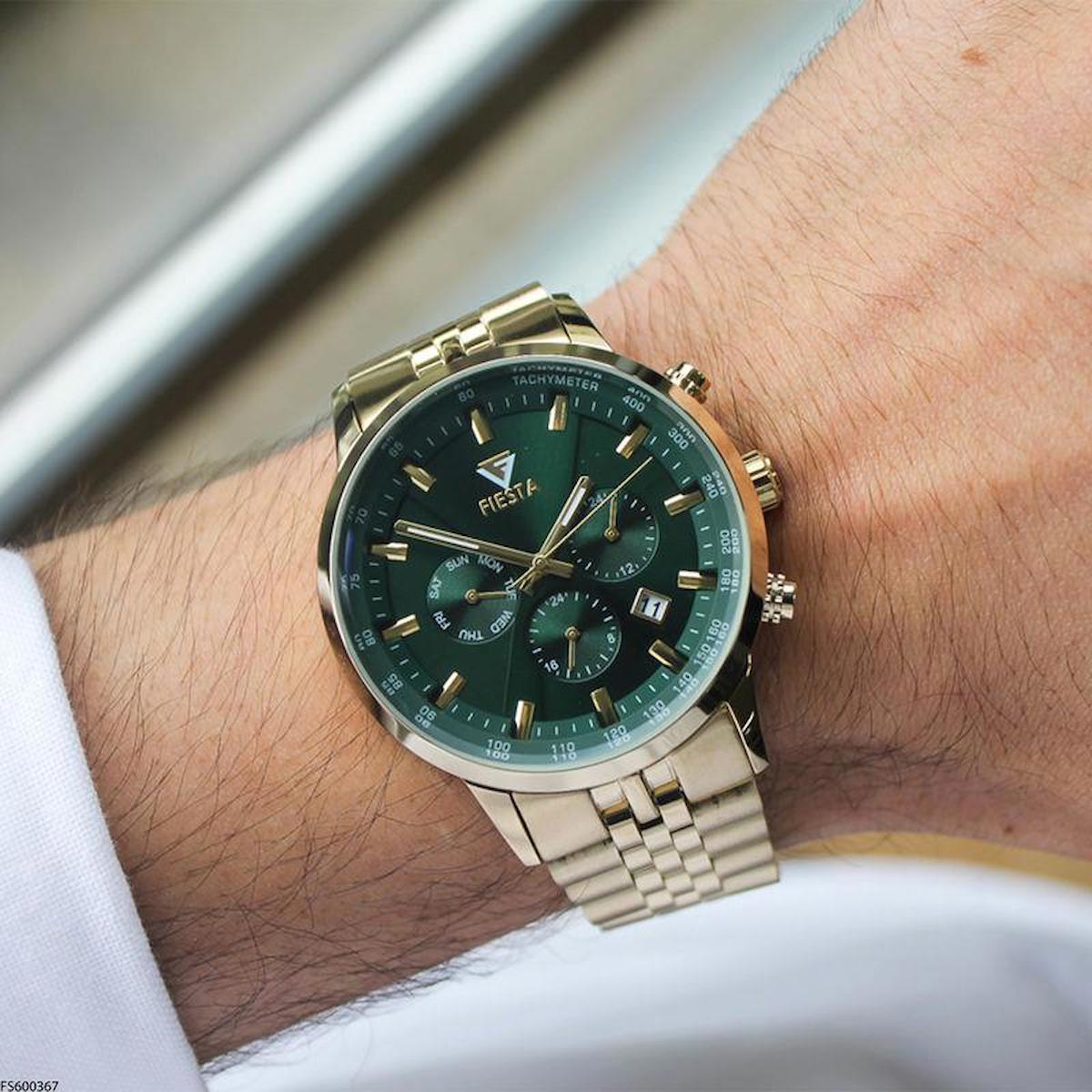 Fiesta FS600367 Takvimli 45 mm Altın Çelik Kordon Analog Erkek Kol Saati