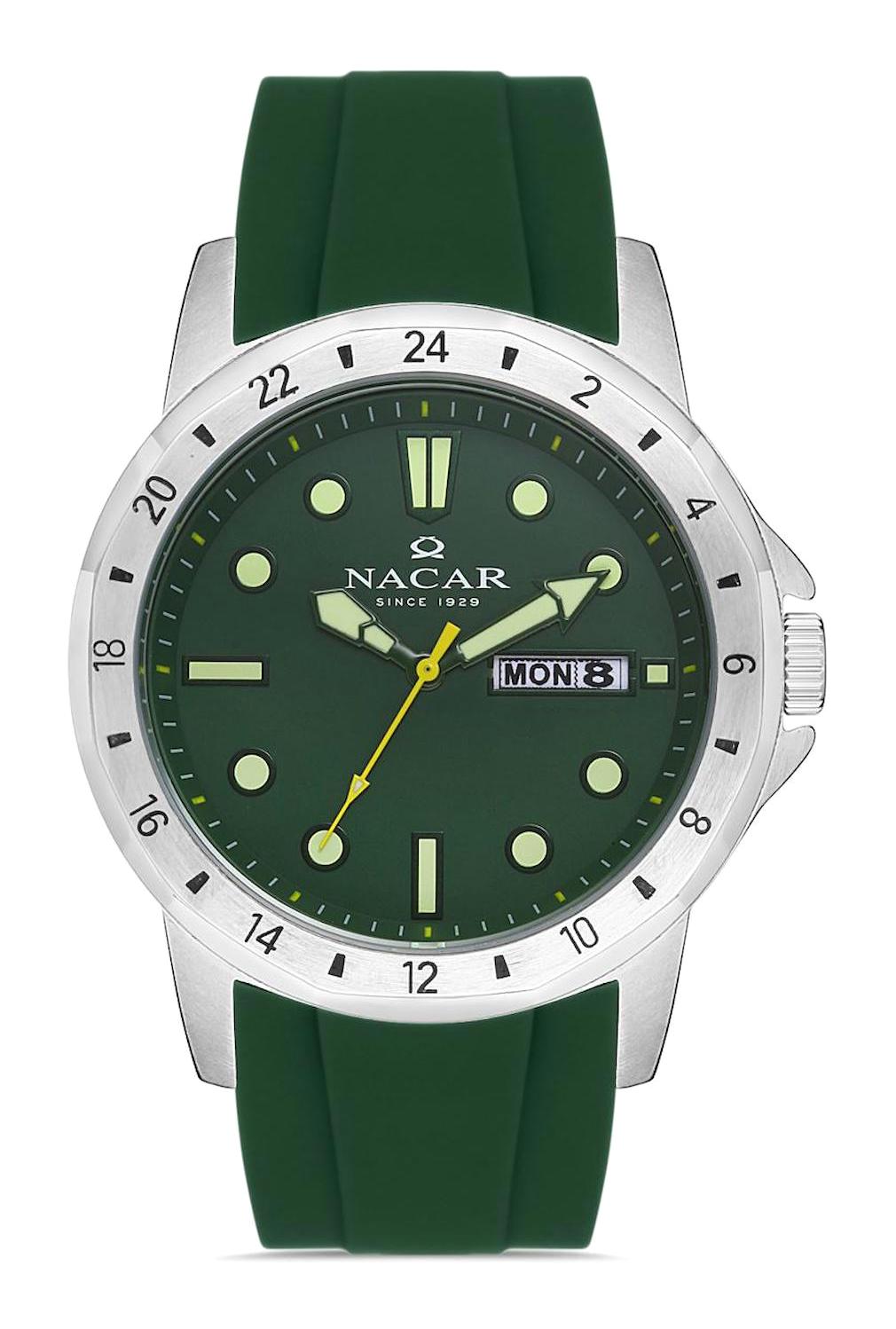 Nacar 21297208ANS6 Takvimli 44 mm Yeşil Çelik Kordon Analog Kol Saati