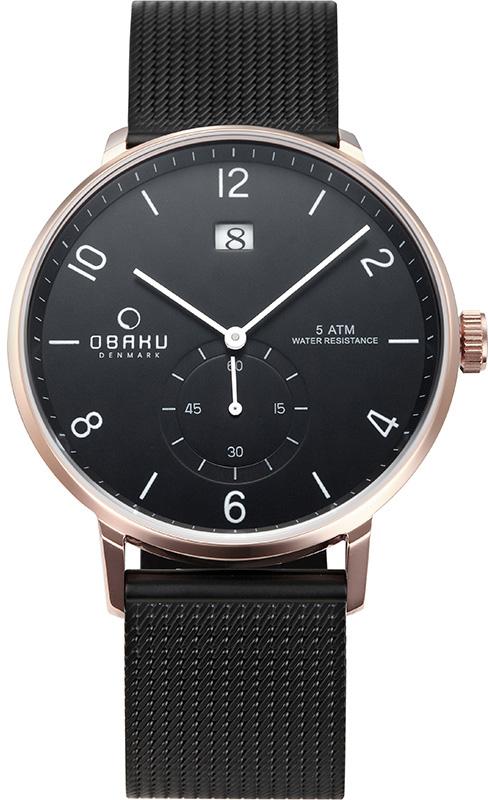 Obaku Denmark V190GDVBMB Takvimli 42 mm Siyah Çelik Kordon Analog Kol Saati
