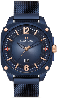 Pacomarine PM.61222.05 Takvimli 42 mm Lacivert Çelik Kordon Analog Kol Saati