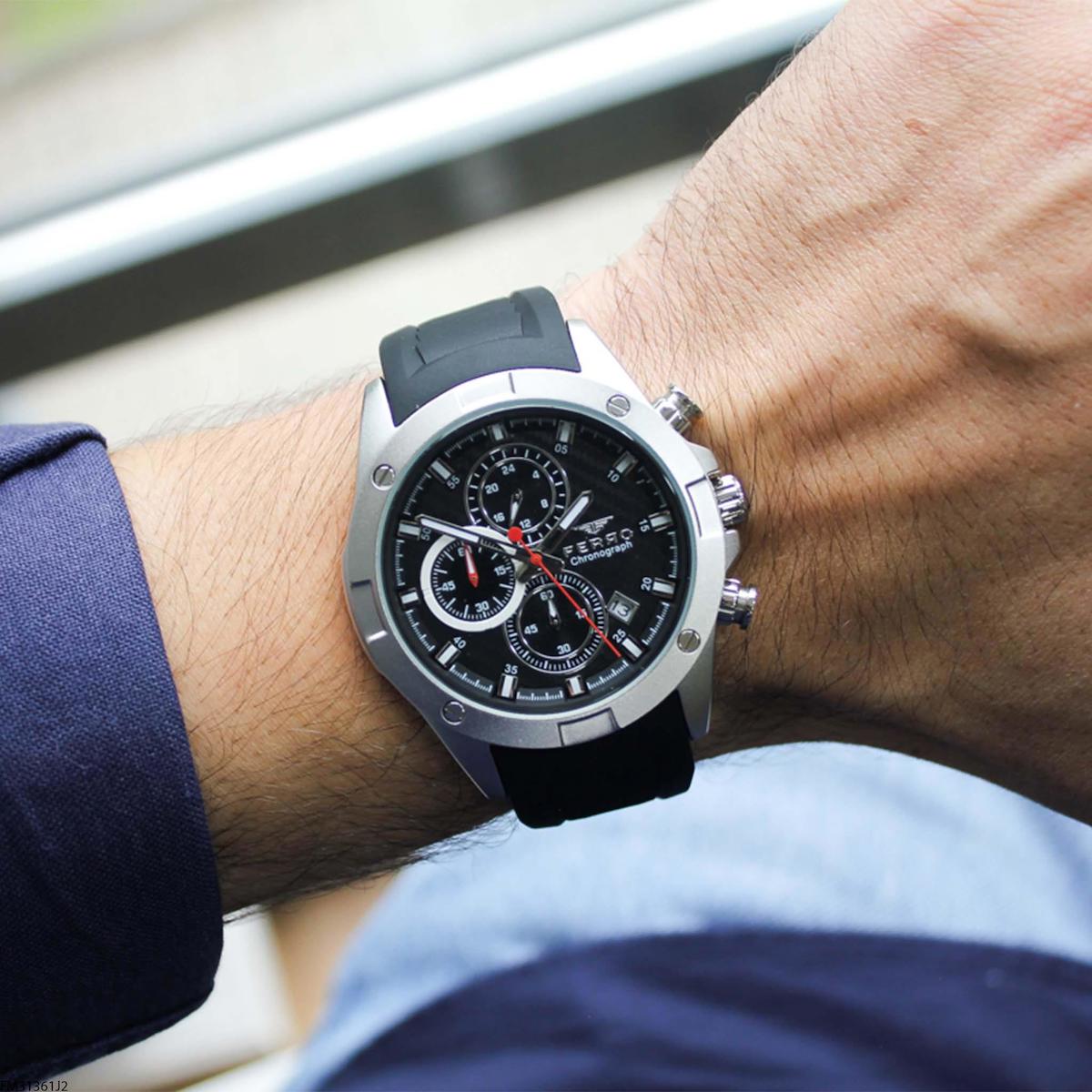 Ferro FM31361J2 Takvimli 44 mm Siyah Silikon Kordon Analog Erkek Kol Saati