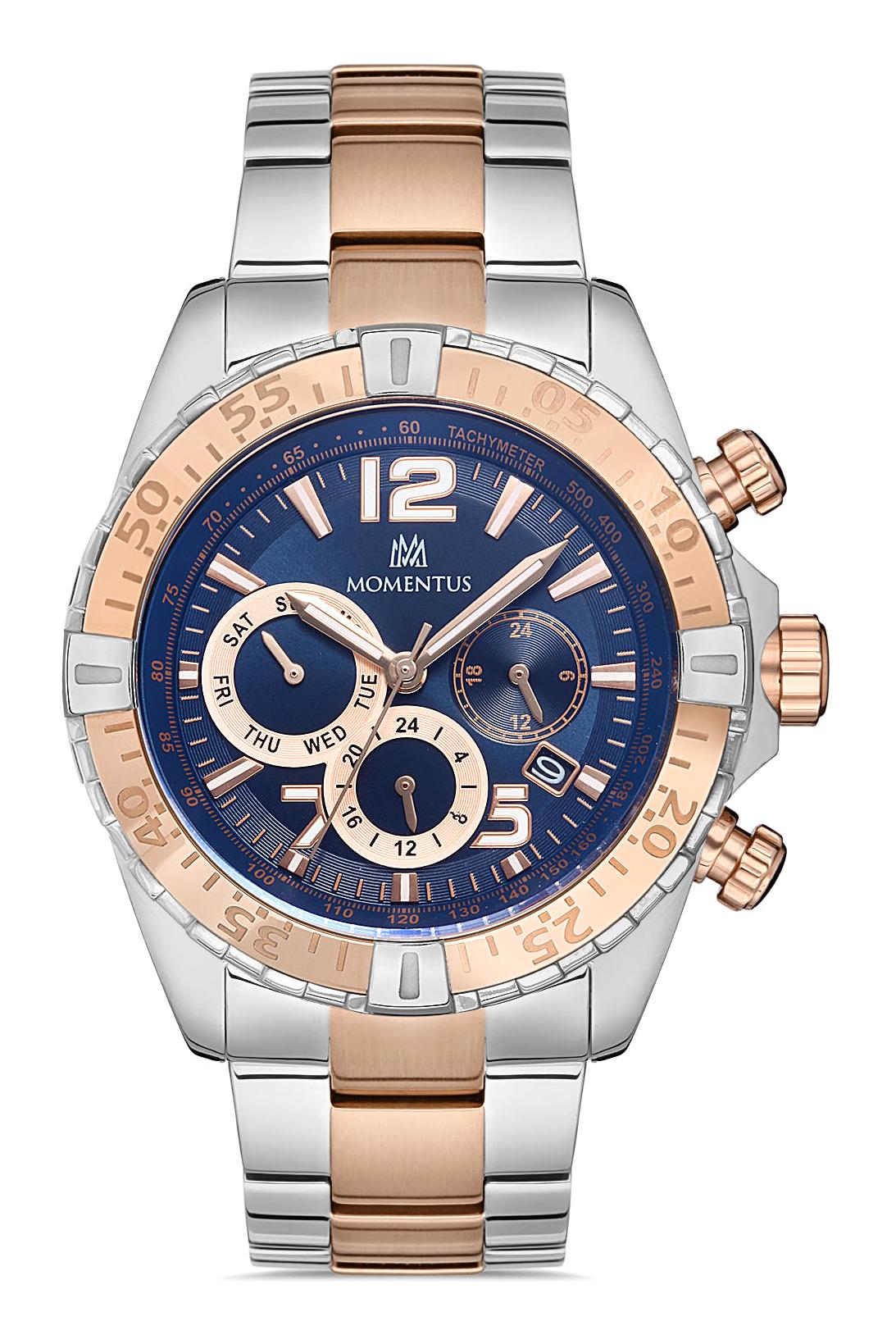 Momentus SM352T-11SR Takvimli 45 mm Gri-Rose Gold Çelik Kordon Analog Erkek Kol Saati