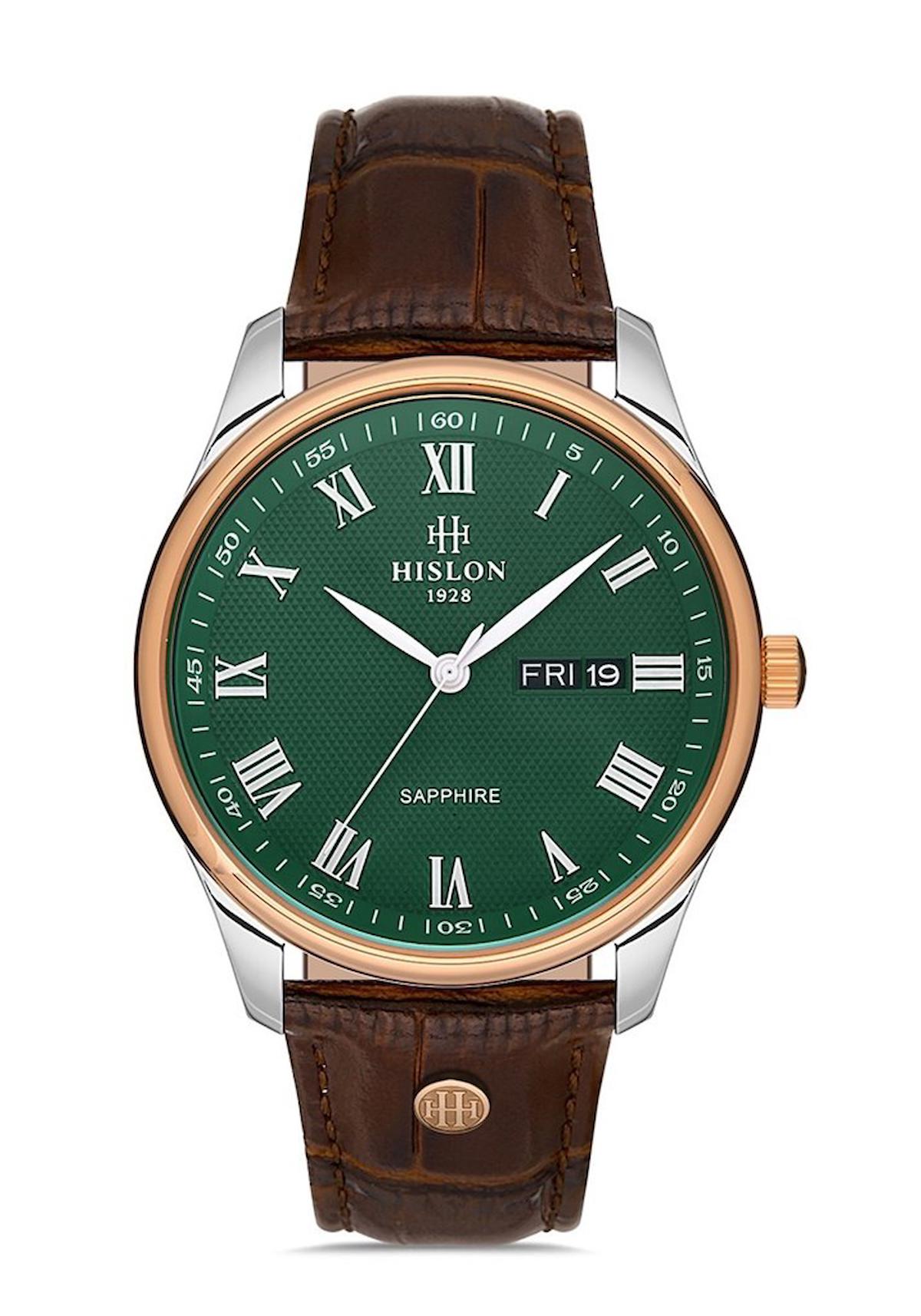 Hislon CL113R-15KR Takvimli 42 mm Kahverengi Deri Kordon Analog Erkek Kol Saati