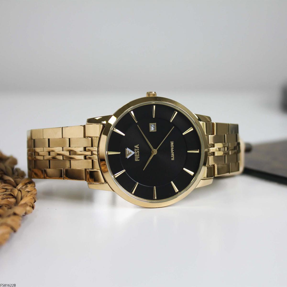 Fiesta FS81622B Takvimli 42 mm Altın Çelik Kordon Analog Erkek Kol Saati