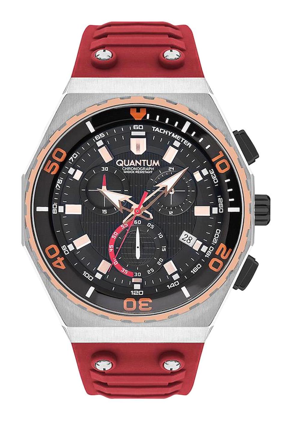 Quantum HNG1012.358 Takvimli 46-50 mm Kırmızı Silikon Kordon Analog Erkek Kol Saati