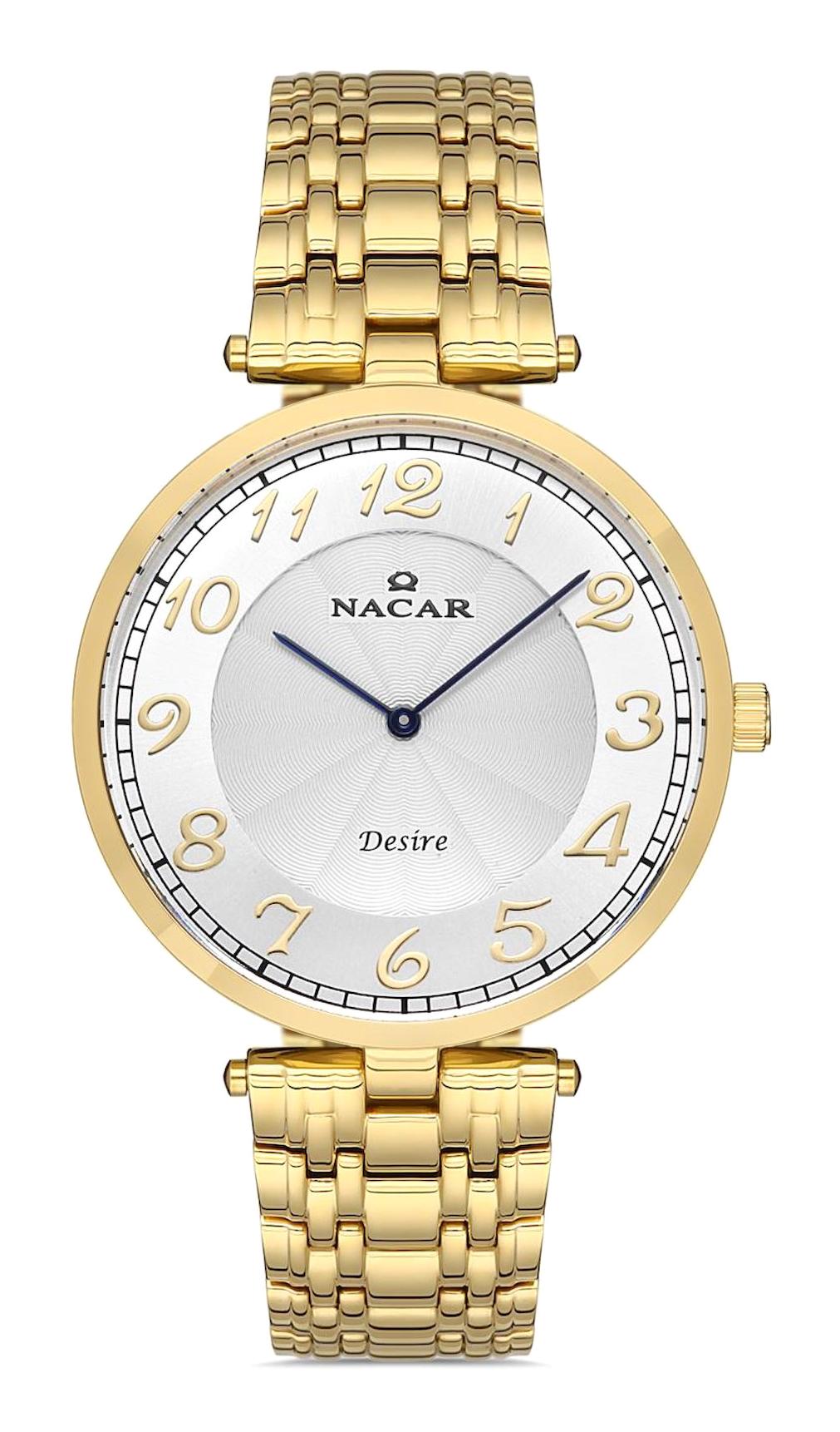 Nacar 102921039DSM Takvimli 44 mm Altın Çelik Kordon Analog Kol Saati