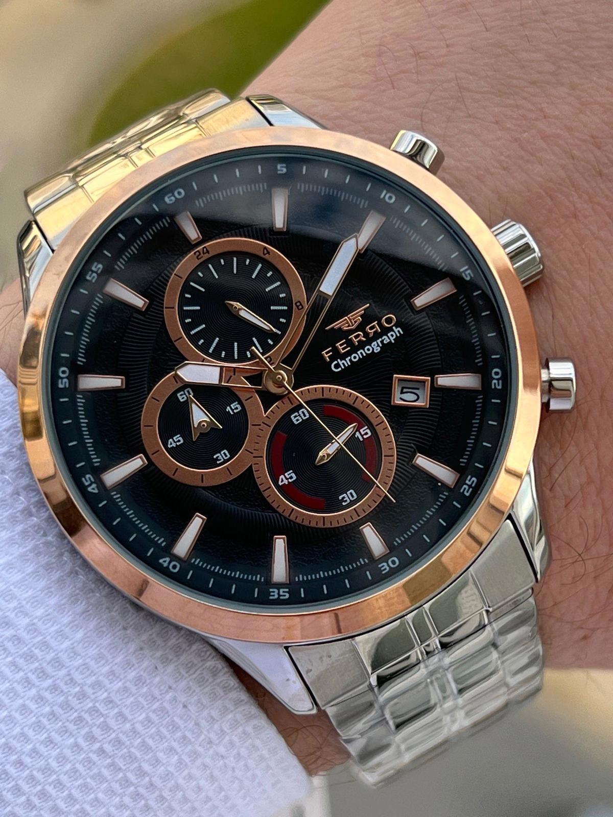 Ferro EFM31377-E2 Su Geçirmez Takvimli 44 mm Çelik Kordon Analog Erkek Kol Saati