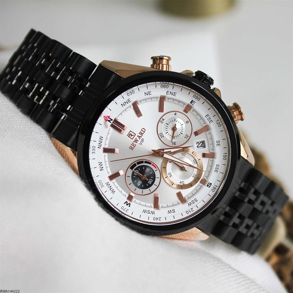 Reward RWA144222 Pusulalı Takvimli 44 mm Siyah Çelik Kordon Analog Erkek Kol Saati