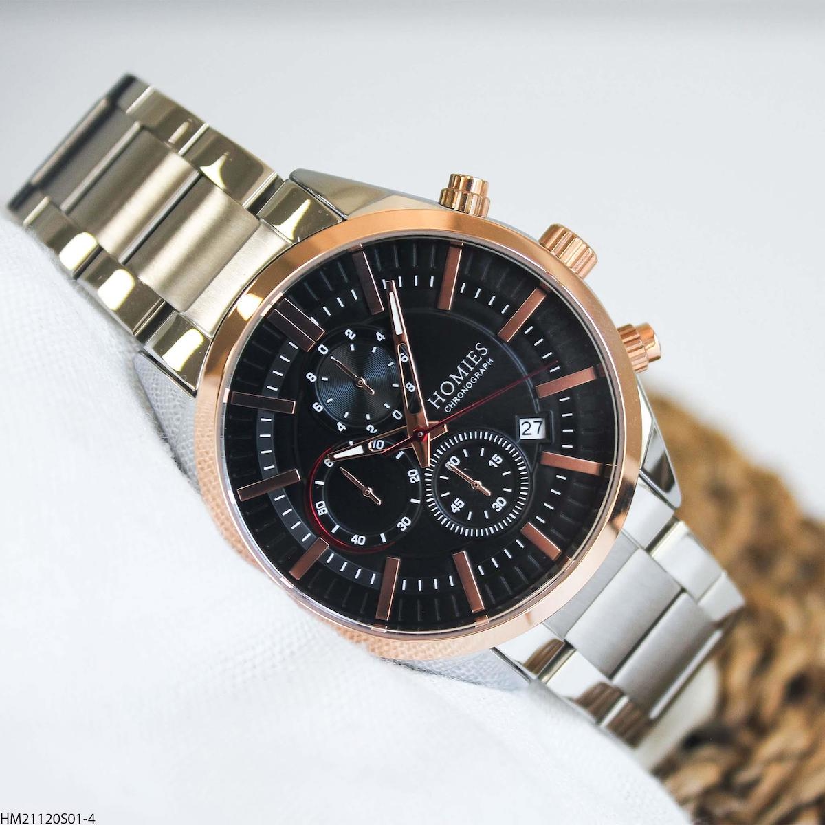 Homies HM21120S01-4 Pusulalı Takvimli 44 mm Çelik Kordon Analog Erkek Kol Saati