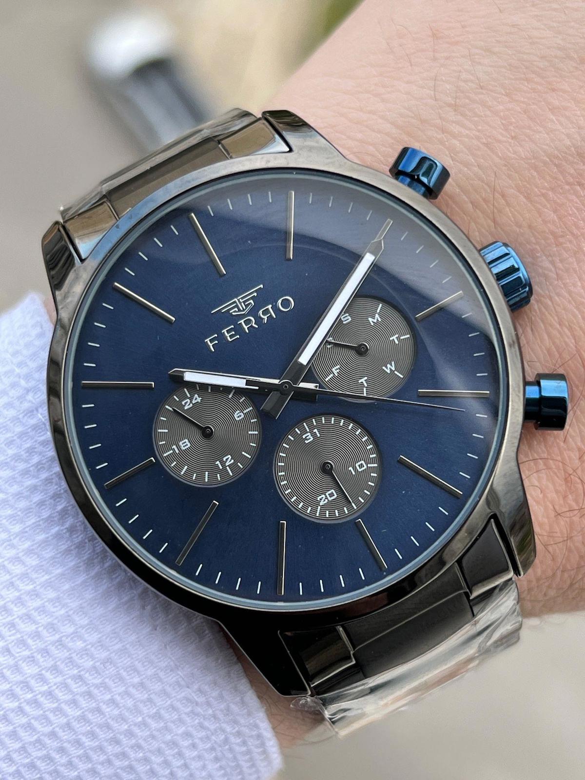 Ferro XF0048 Su Geçirmez Takvimli 44 mm Siyah Çelik Kordon Analog Erkek Kol Saati
