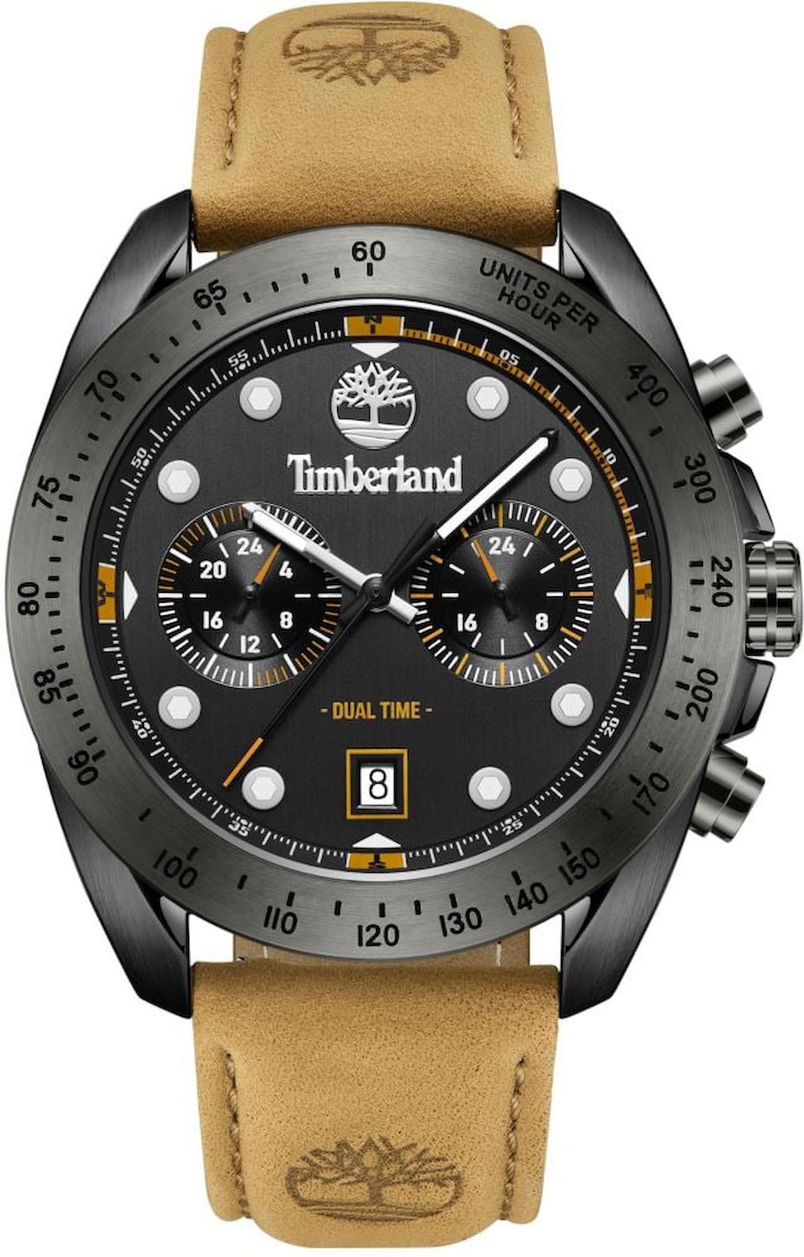 Timberland TDWGF2230501 Takvimli 42 mm Gri-Sarı Deri Kordon Analog Kol Saati