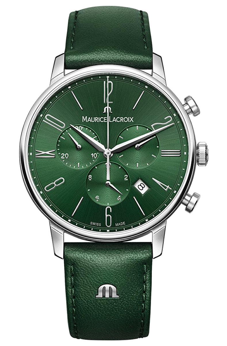 Maurice Lacroix EL1098-SS005-620-5 Takvimli 40 mm Yeşil Deri Kordon Analog Kol Saati