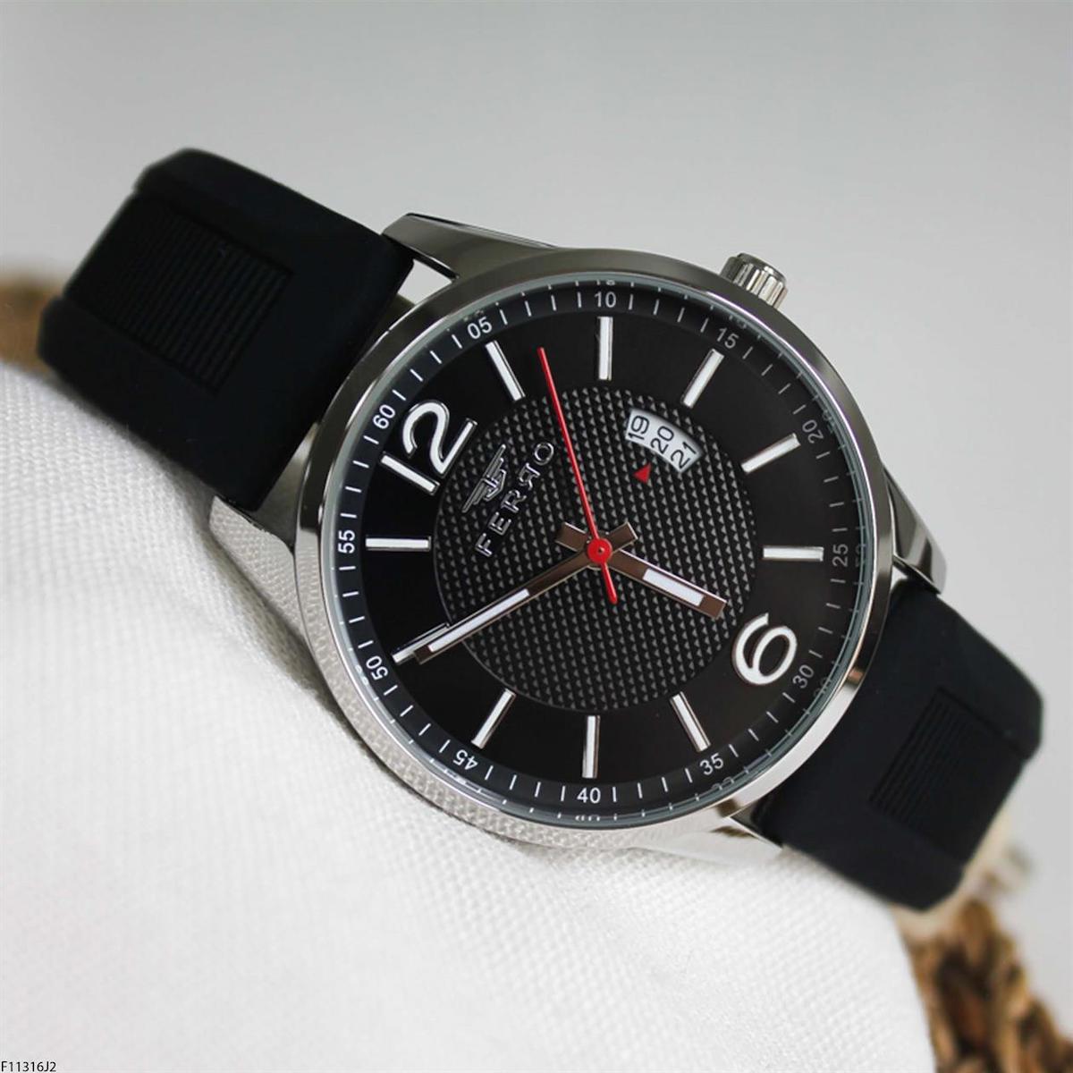 Ferro F11316J2 Takvimli 41 mm Siyah Silikon Kordon Analog Erkek Kol Saati