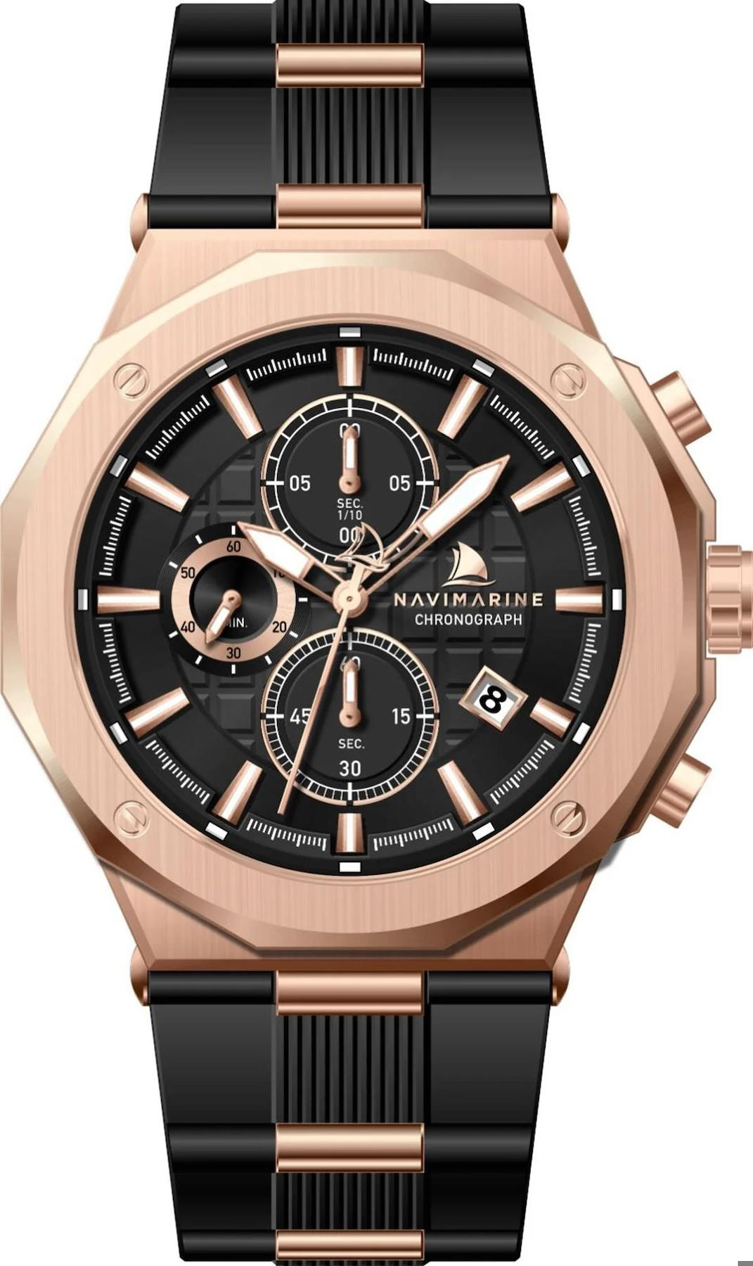 Navimarine HH002 Takvimli 47 mm Siyah Silikon Kordon Analog Kol Saati