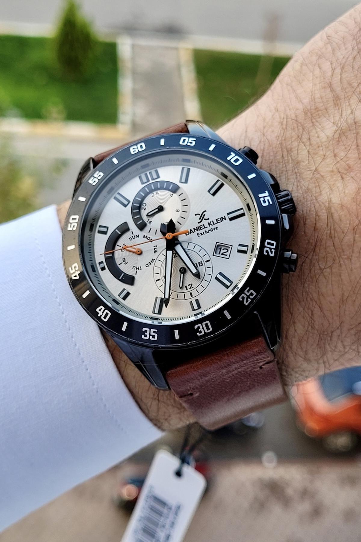 Daniel Klein DKISTE283 Takvimli 42 mm Kahverengi Deri Kordon Analog Erkek Kol Saati