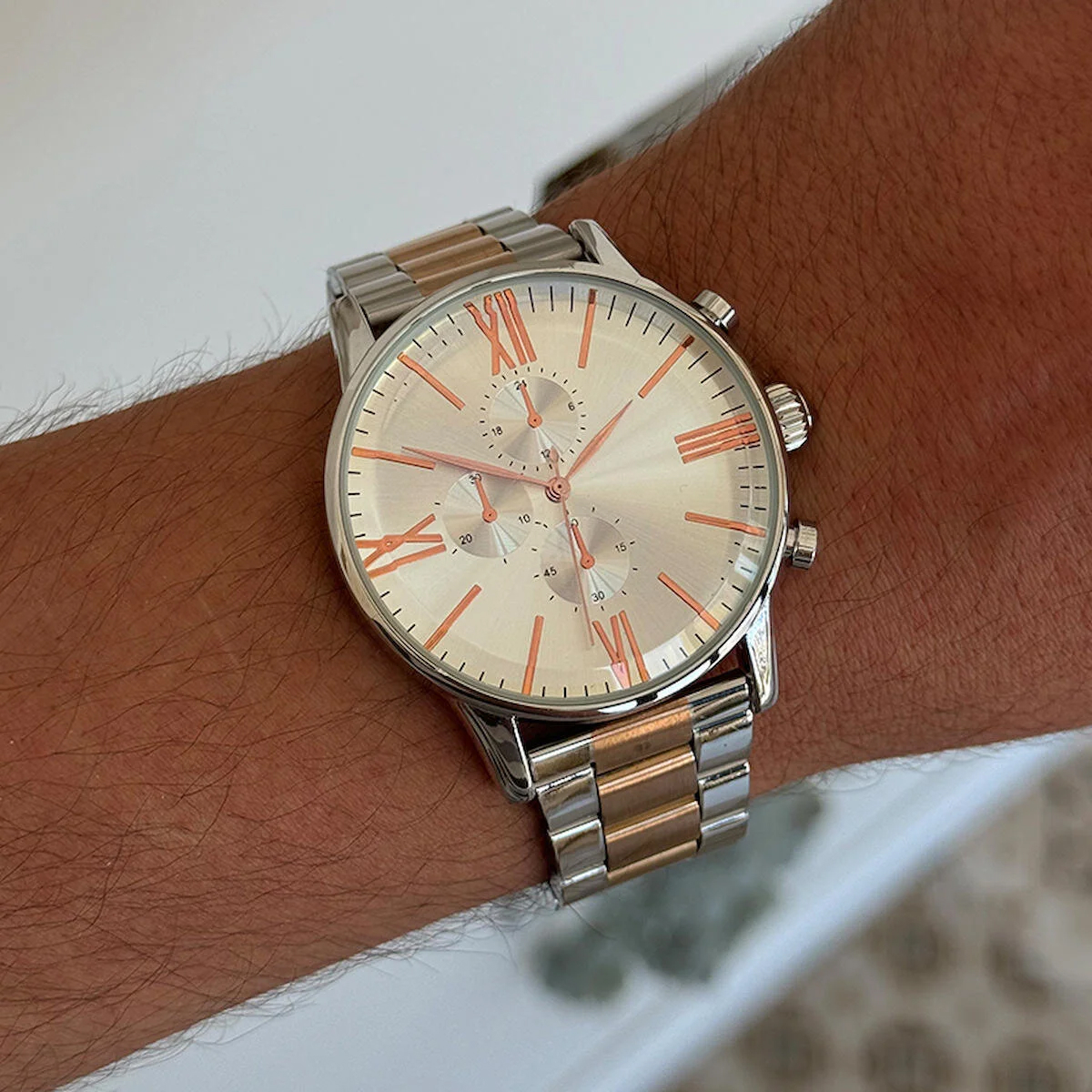 Spectrum SP11 Takvimli 44 mm Gri-Rose Gold Metal Kordon Analog Erkek Kol Saati