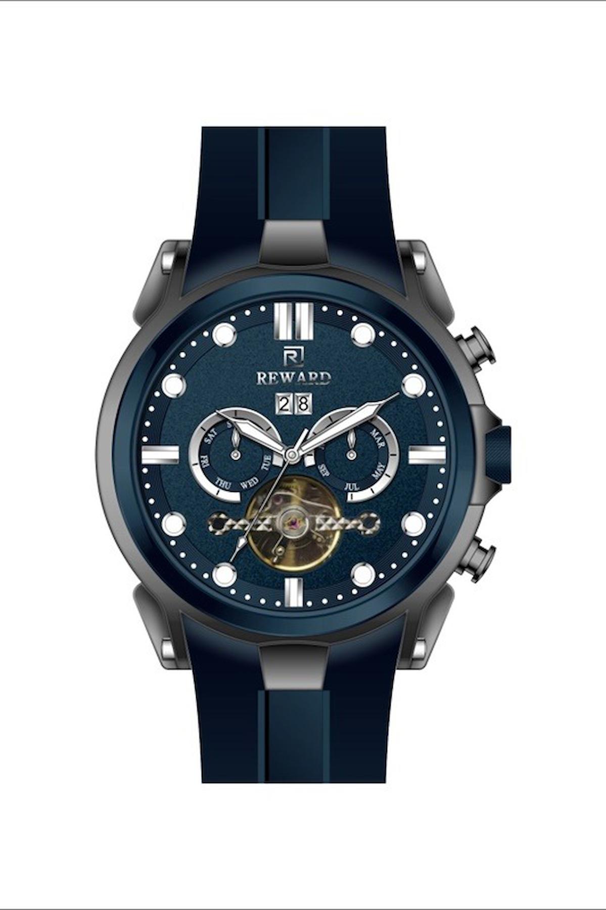 Reward A144943 Takvimli 47 mm Lacivert Silikon Kordon Analog Erkek Kol Saati