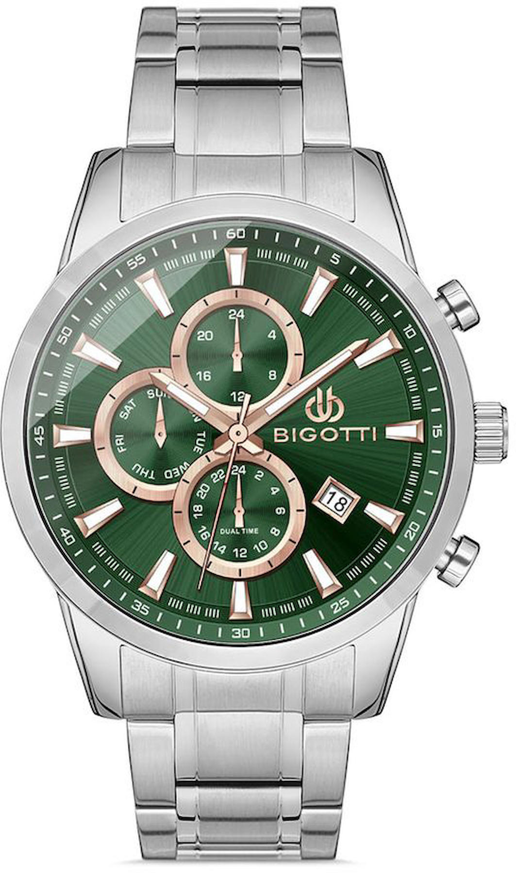 Bigotti BG.1.10307.3 Takvimli 44 mm Çelik Kordon Analog Kol Saati