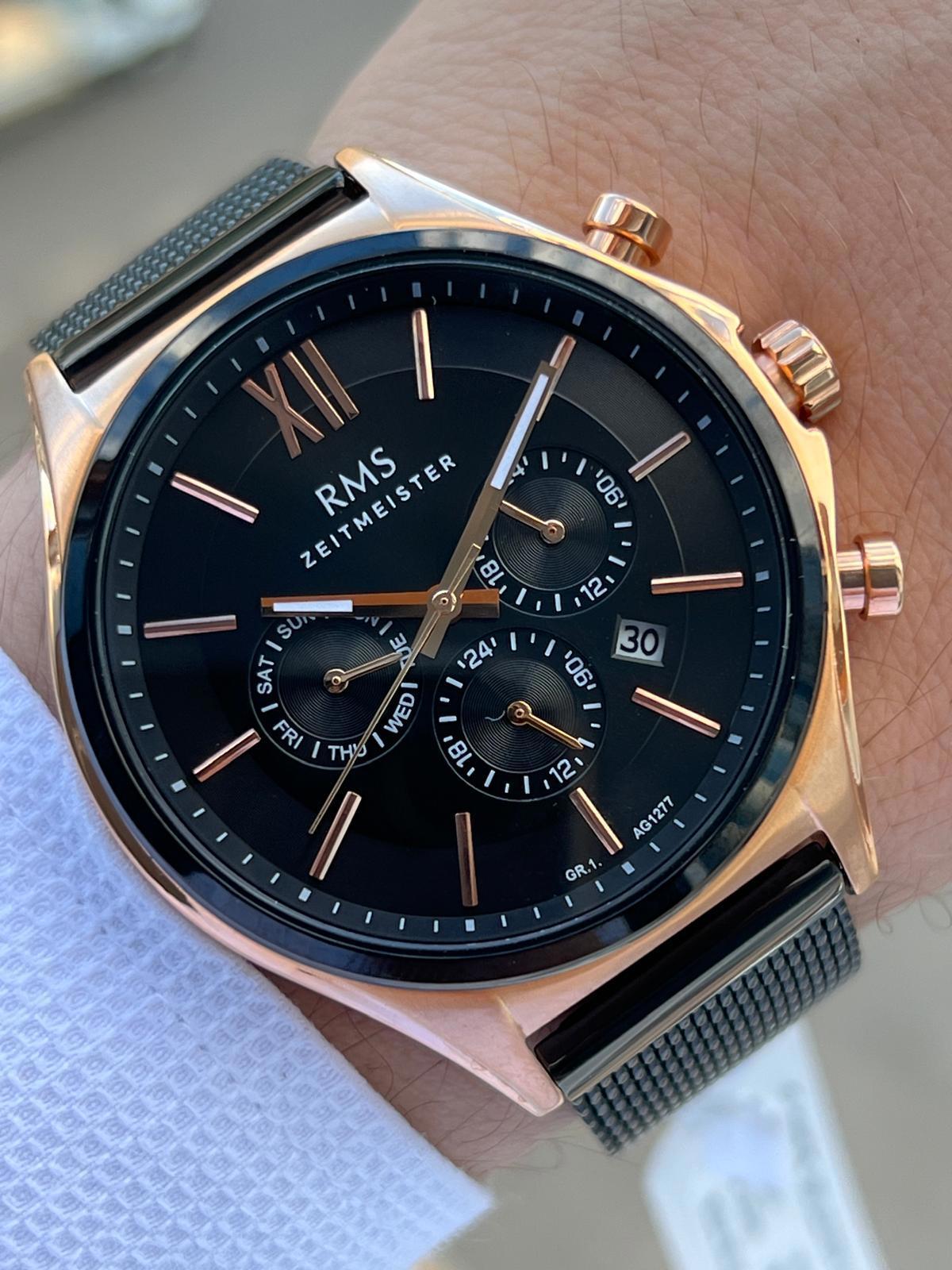 Romanson AG1277.03 Takvimli Siyah Çelik Kordon Analog Erkek Kol Saati