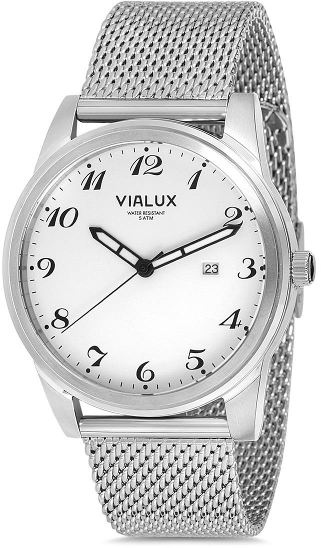 Vialux AS534S-01SS Takvimli 42 mm Çelik Kordon Analog Kol Saati