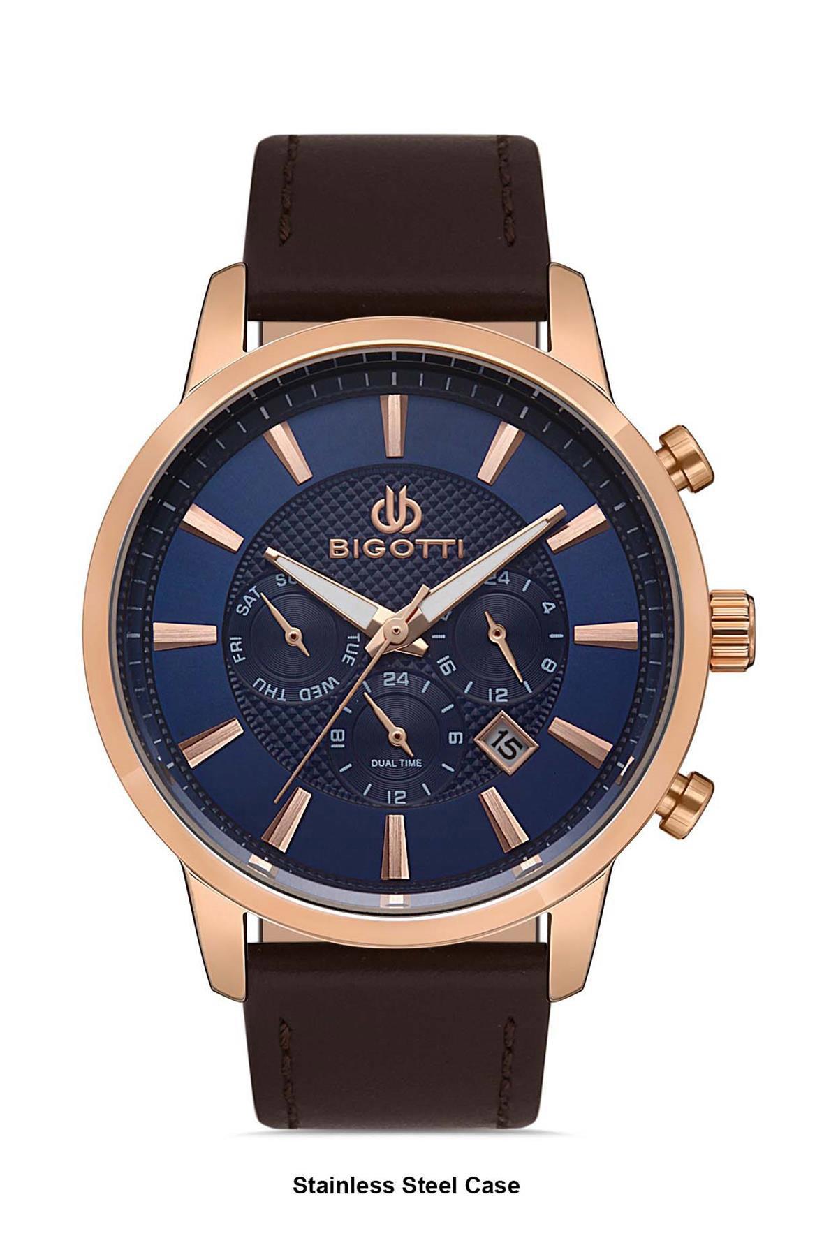 Bigotti BG.1.10304.5 Takvimli 45 mm Kahverengi Deri Kordon Analog Erkek Kol Saati