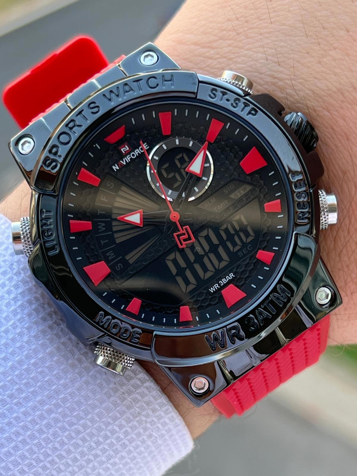 Naviforce ENF9219KMZ Takvimli Kırmızı Silikon Kordon Analog Erkek Kol Saati