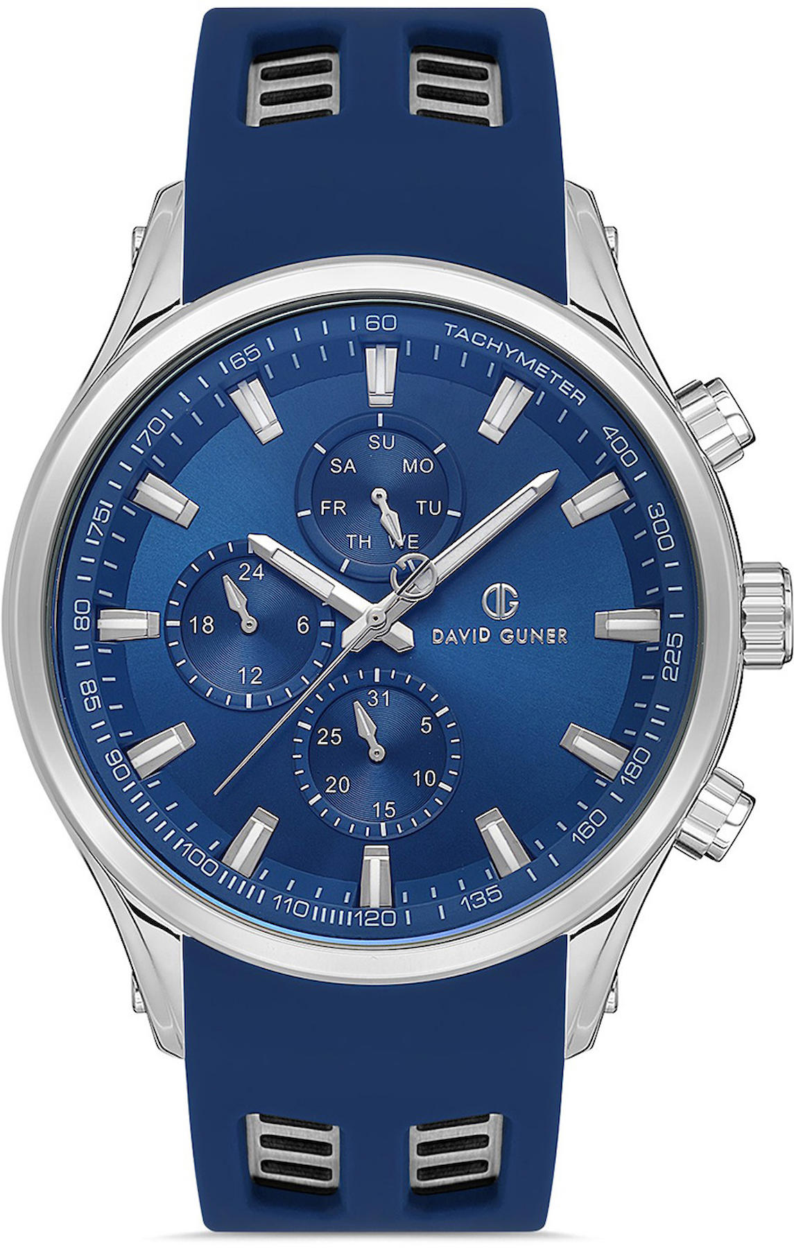 David Guner DG-8498GD-L3 Takvimli 42 mm Lacivert Silikon Kordon Analog Kol Saati