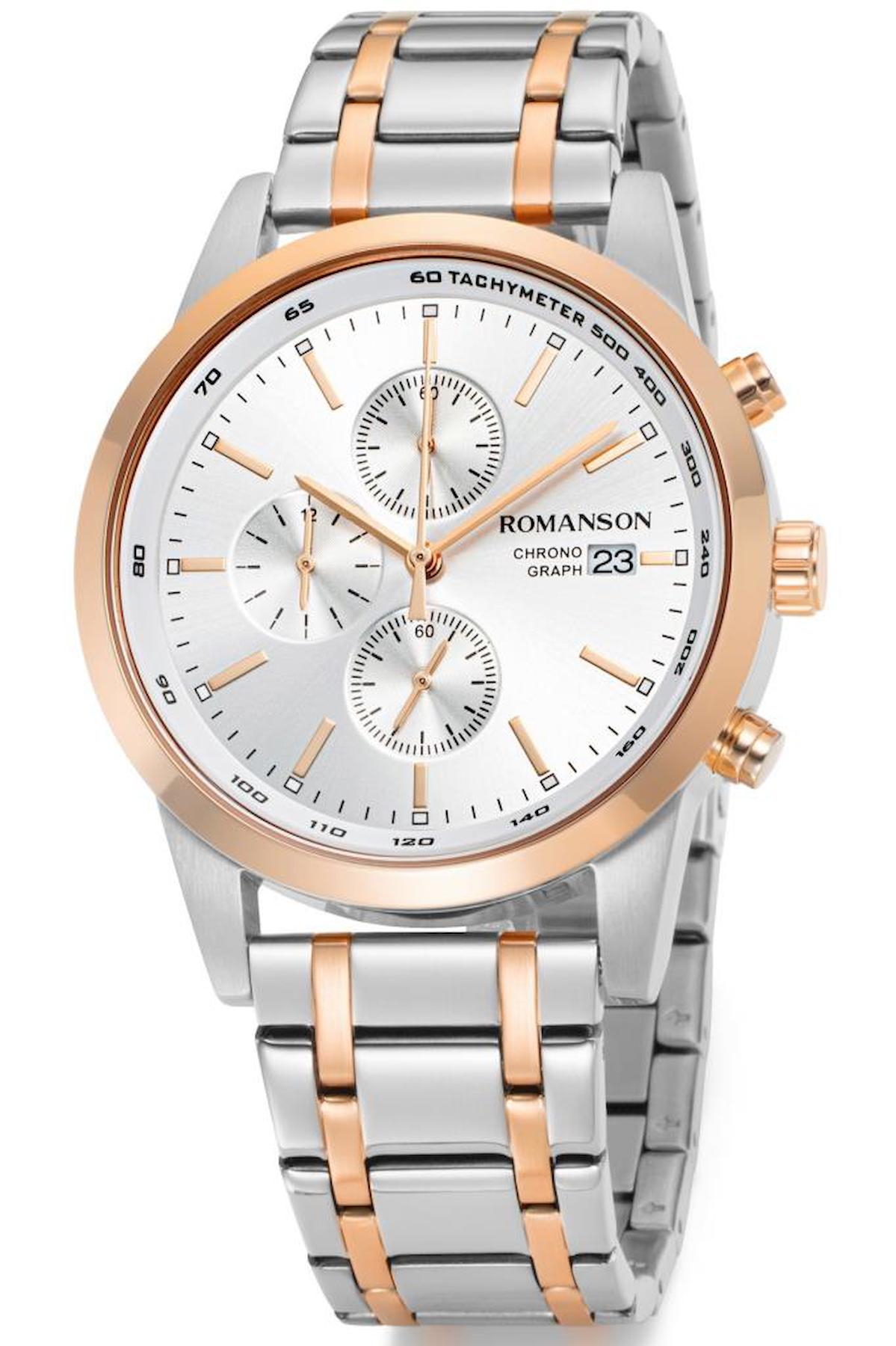 Romanson TM1B22HMJJAS6R Takvimli 44 mm Gri-Rose Gold Çelik Kordon Analog Erkek Kol Saati