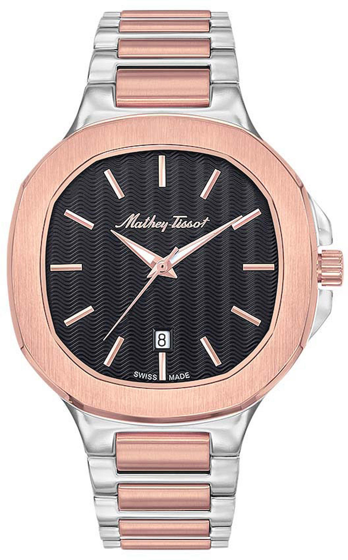 Mathey-Tissot H152RN Takvimli 42 mm Gri-Rose Gold Çelik Kordon Analog Kol Saati