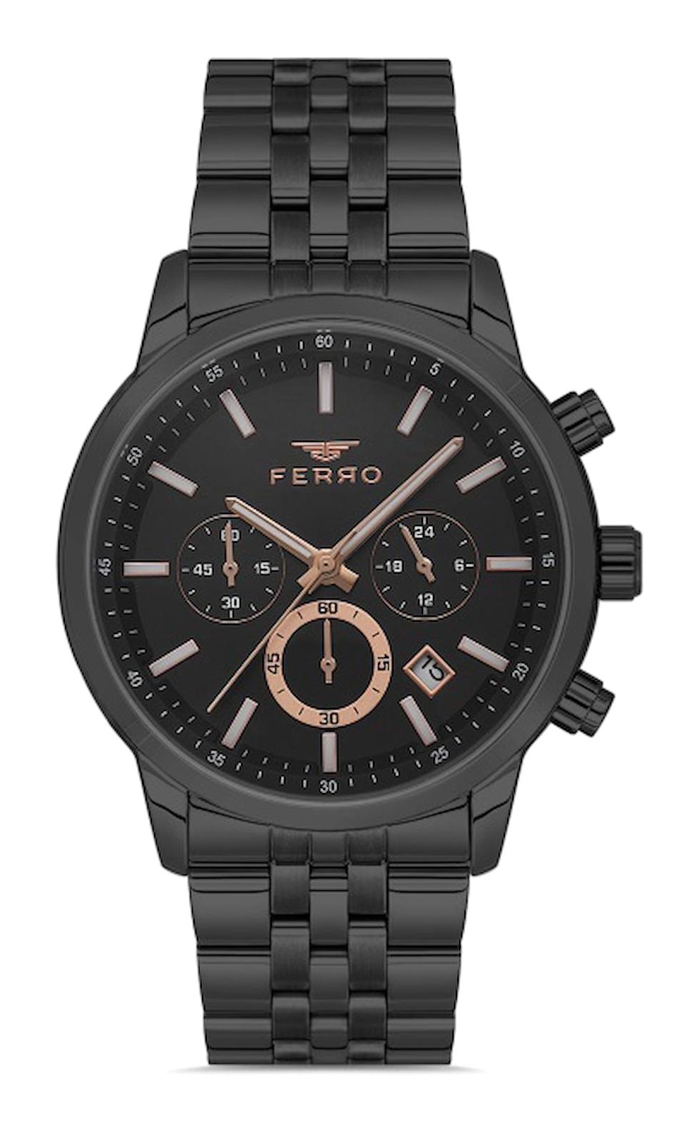 Ferro FM31369A-G Takvimli 44 mm Siyah Metal Kordon Analog Erkek Kol Saati