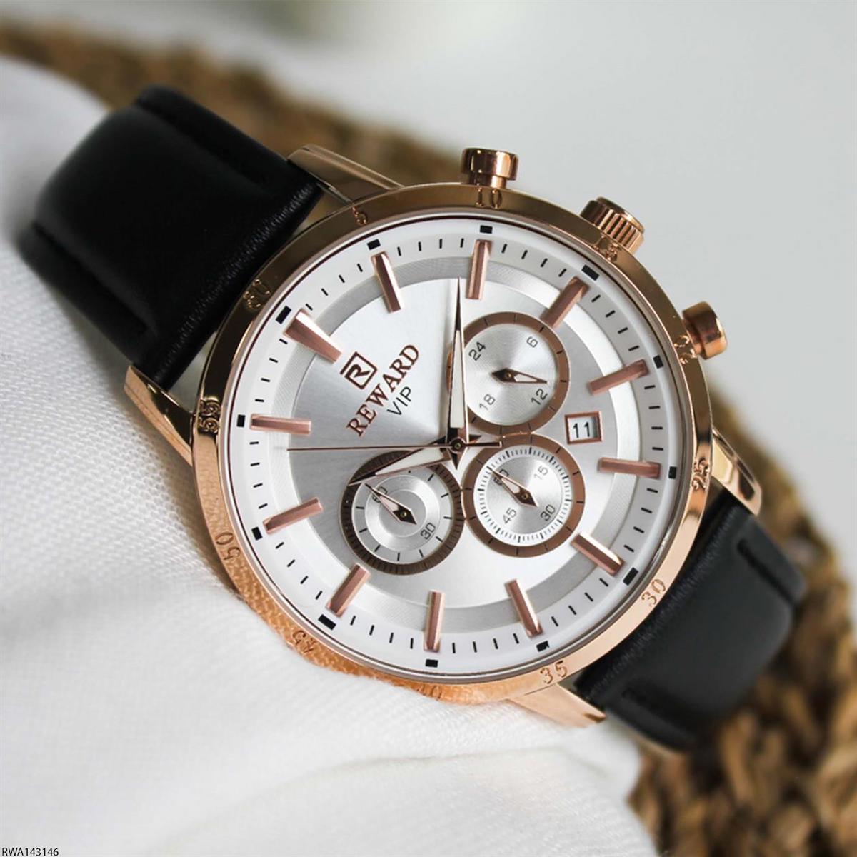 Reward RWA143146 Takvimli 46 mm Siyah Deri Kordon Analog Erkek Kol Saati