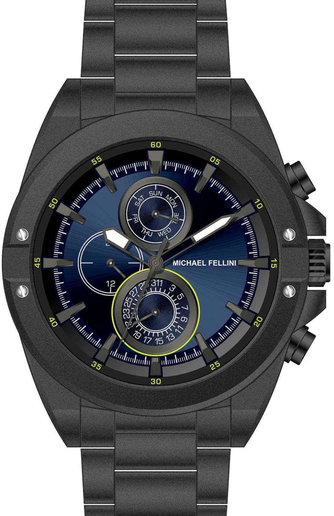 Michael Fellini 2345-3 Takvimli 44 mm Siyah Metal Kordon Analog Erkek Kol Saati