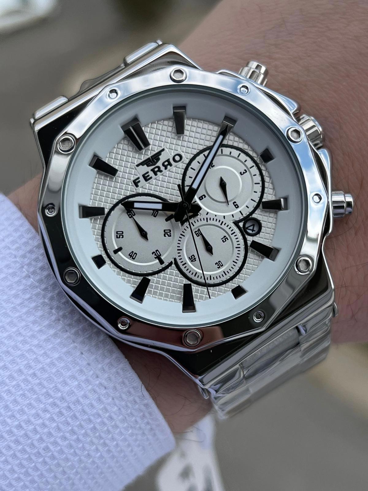 Ferro EFM31365-A Su Geçirmez Takvimli 44 mm Çelik Kordon Analog Erkek Kol Saati