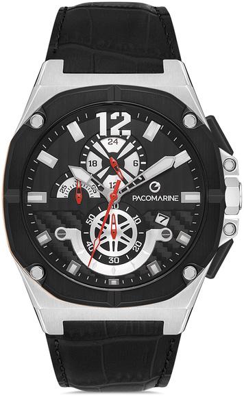 Pacomarine PM.28001.01 Takvimli 44 mm Siyah Deri Kordon Analog Kol Saati