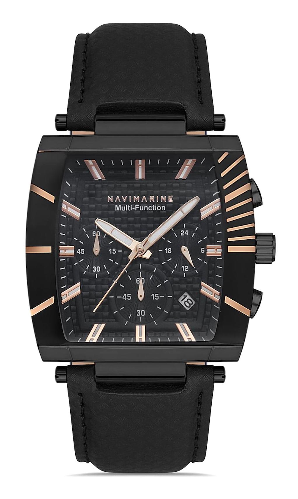 Navimarine NVM37-G2 Takvimli 44 mm Siyah Deri Kordon Analog Erkek Kol Saati