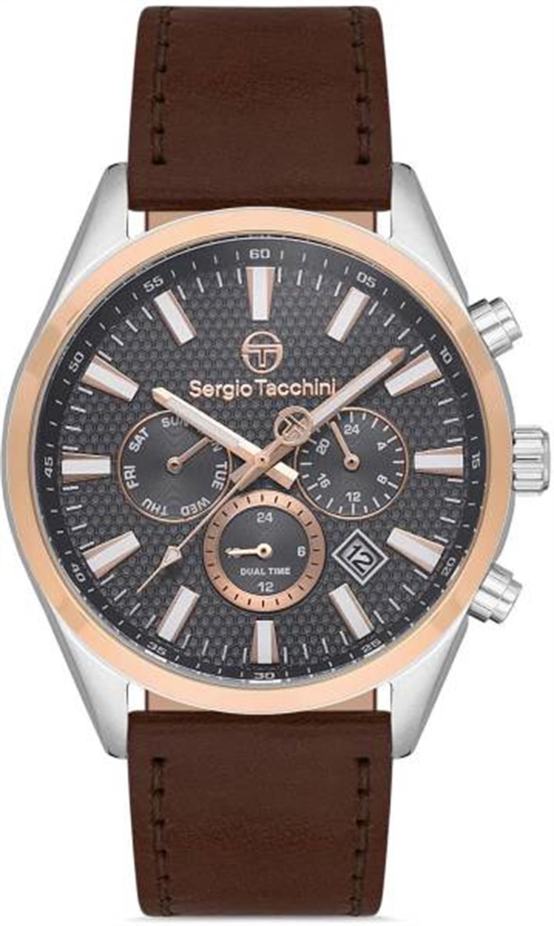 Sergio Tacchini ST.1.10222.5 Takvimli 44 mm Kahverengi Çelik Kordon Analog Erkek Kol Saati
