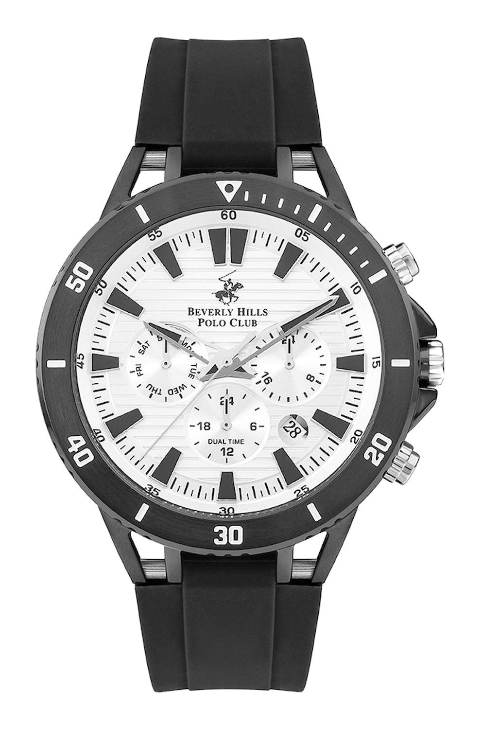 Beverly Hills Polo Club BP3411X351 Takvimli Siyah Silikon Kordon Analog Erkek Kol Saati