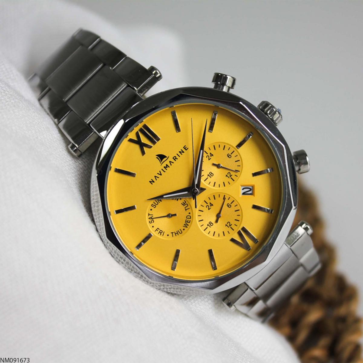 Navimarine NM091673 Takvimli 44 mm Çelik Kordon Analog Erkek Kol Saati