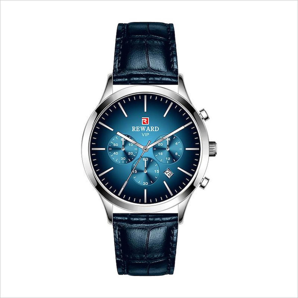 Reward A141812 Takvimli 42 mm Lacivert Deri Kordon Analog Erkek Kol Saati
