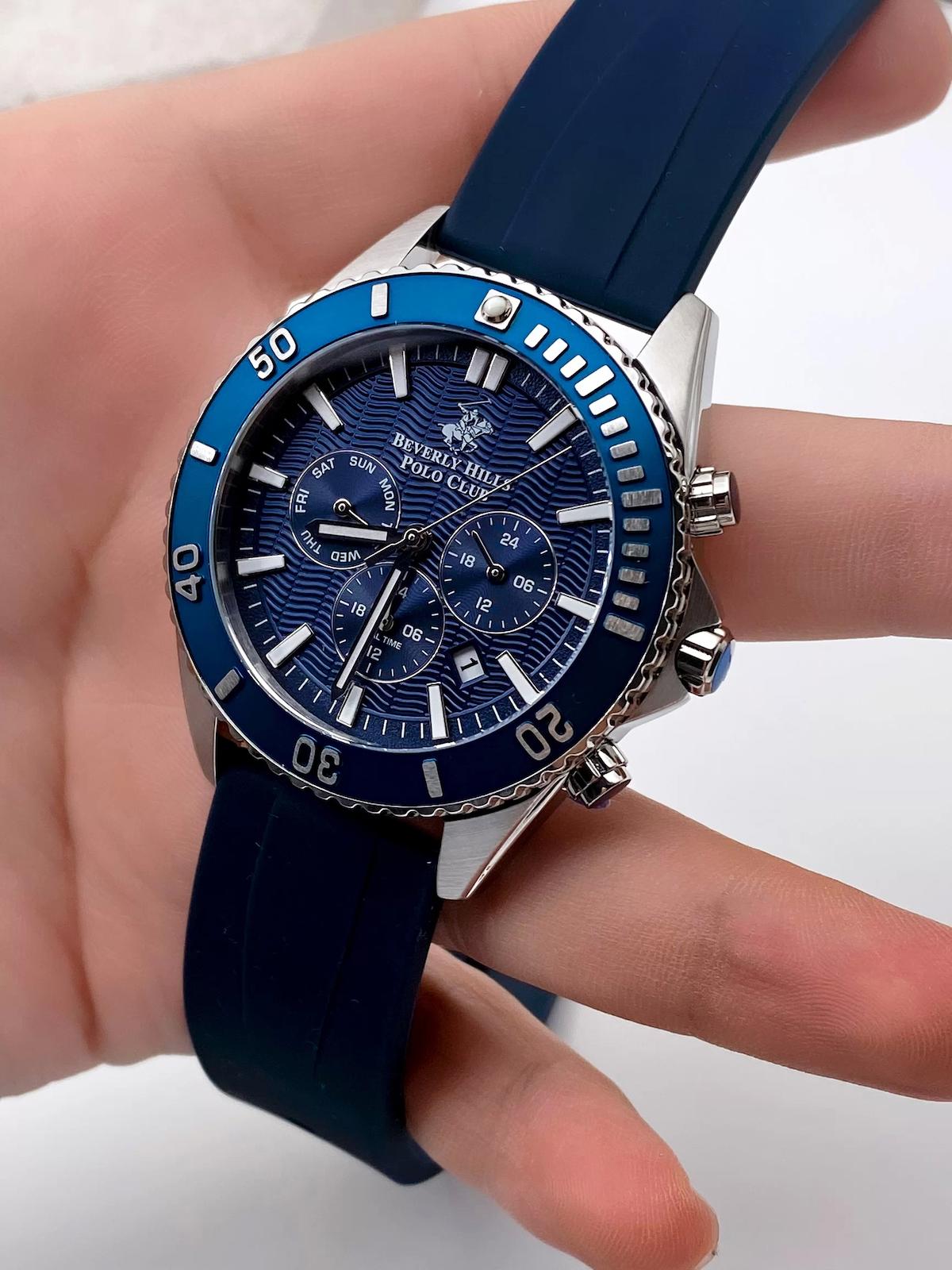 Beverly Hills Polo Club BP3277X399 Takvimli 45 mm Lacivert Silikon Kordon Analog Erkek Kol Saati
